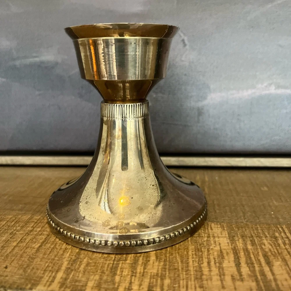 vintage brass beaded candlestick holder solid brass 4.5 inch